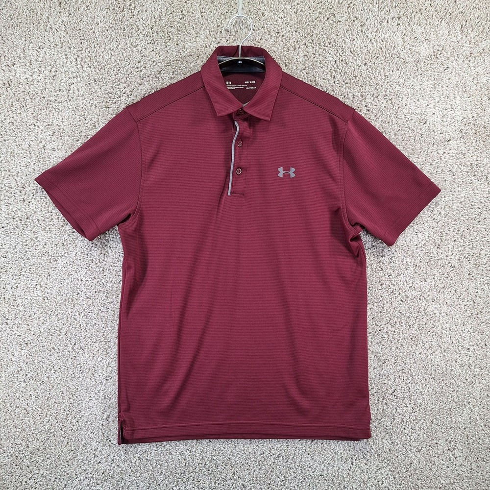 Under Armour Polo Shirt Mens Medium Maroon HeatGear Loose Fit Active Sporty